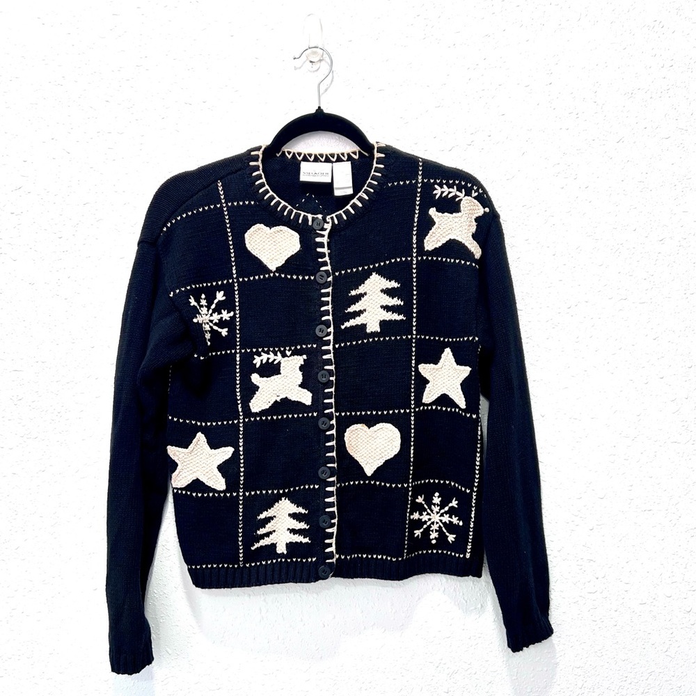 Liz Claiborne Black‎ and White sugar cookie Knit cardigan small
